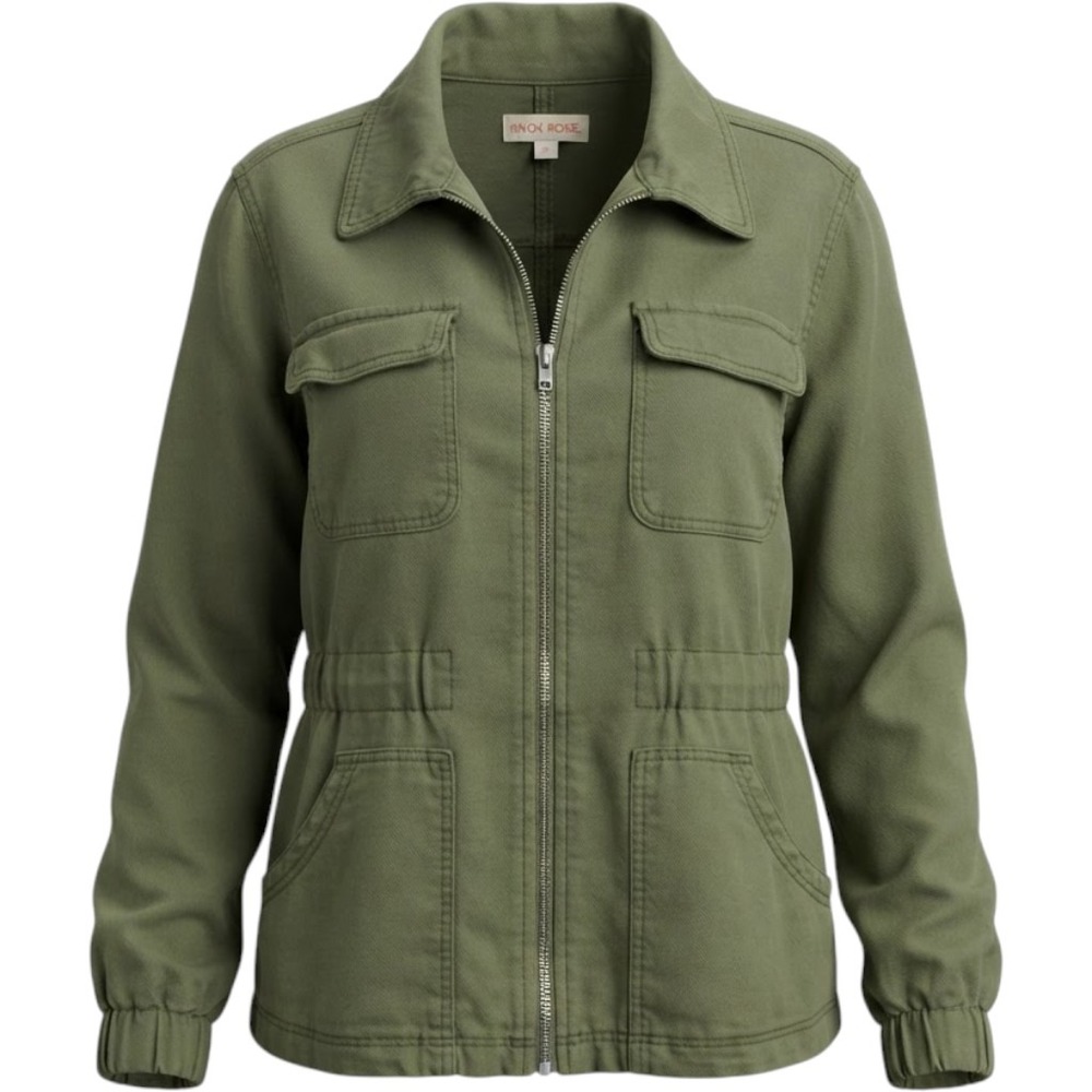 Knox Rose Utility Military Jacket Womens XXL Olive Green Zip Up Cinched Waist